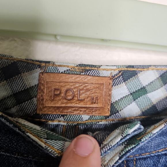 POL Patchwork Jeans Raw Hem Straight Leg 2-Tone Denim High Rise Size M Cotton - Picture 4 of 8